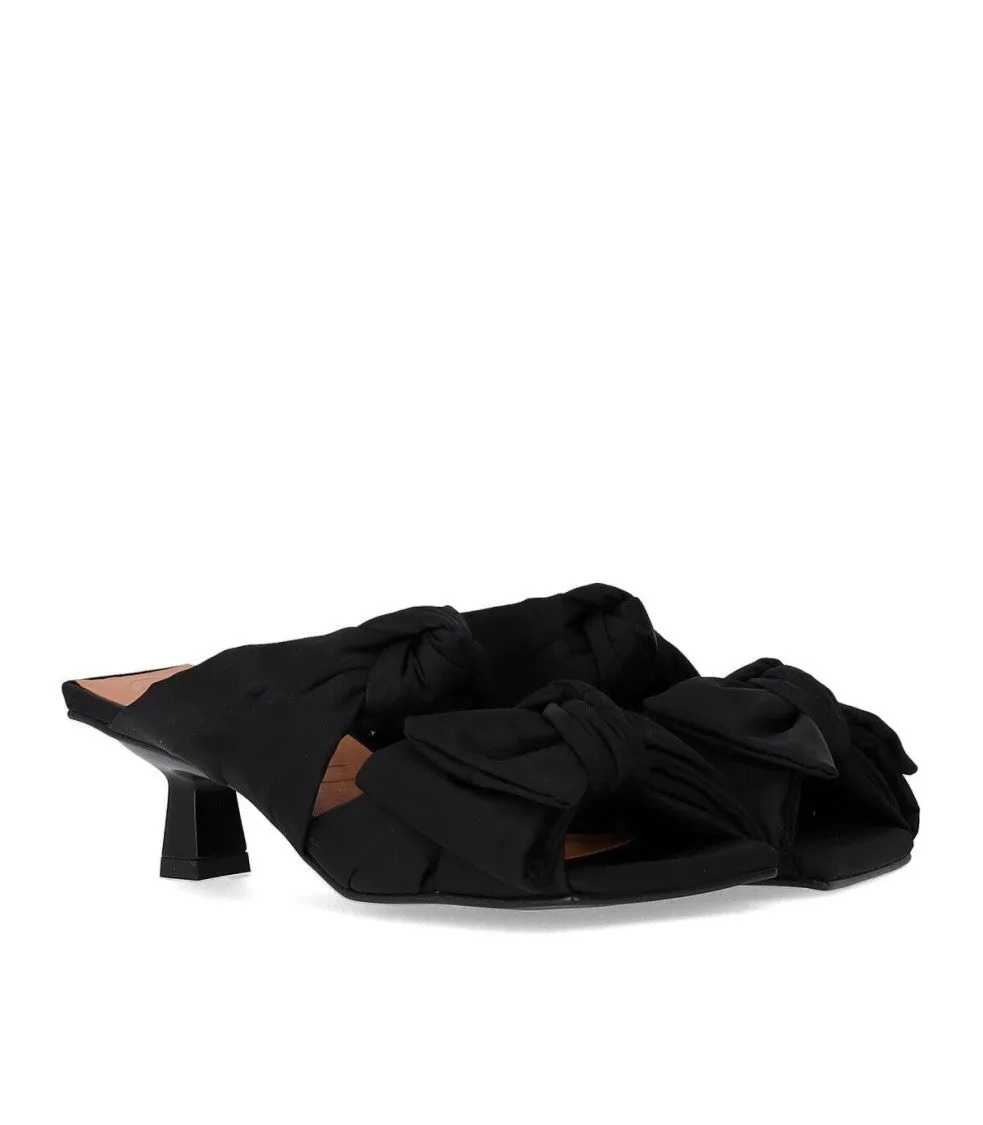 Black Heeled Mule With Bows