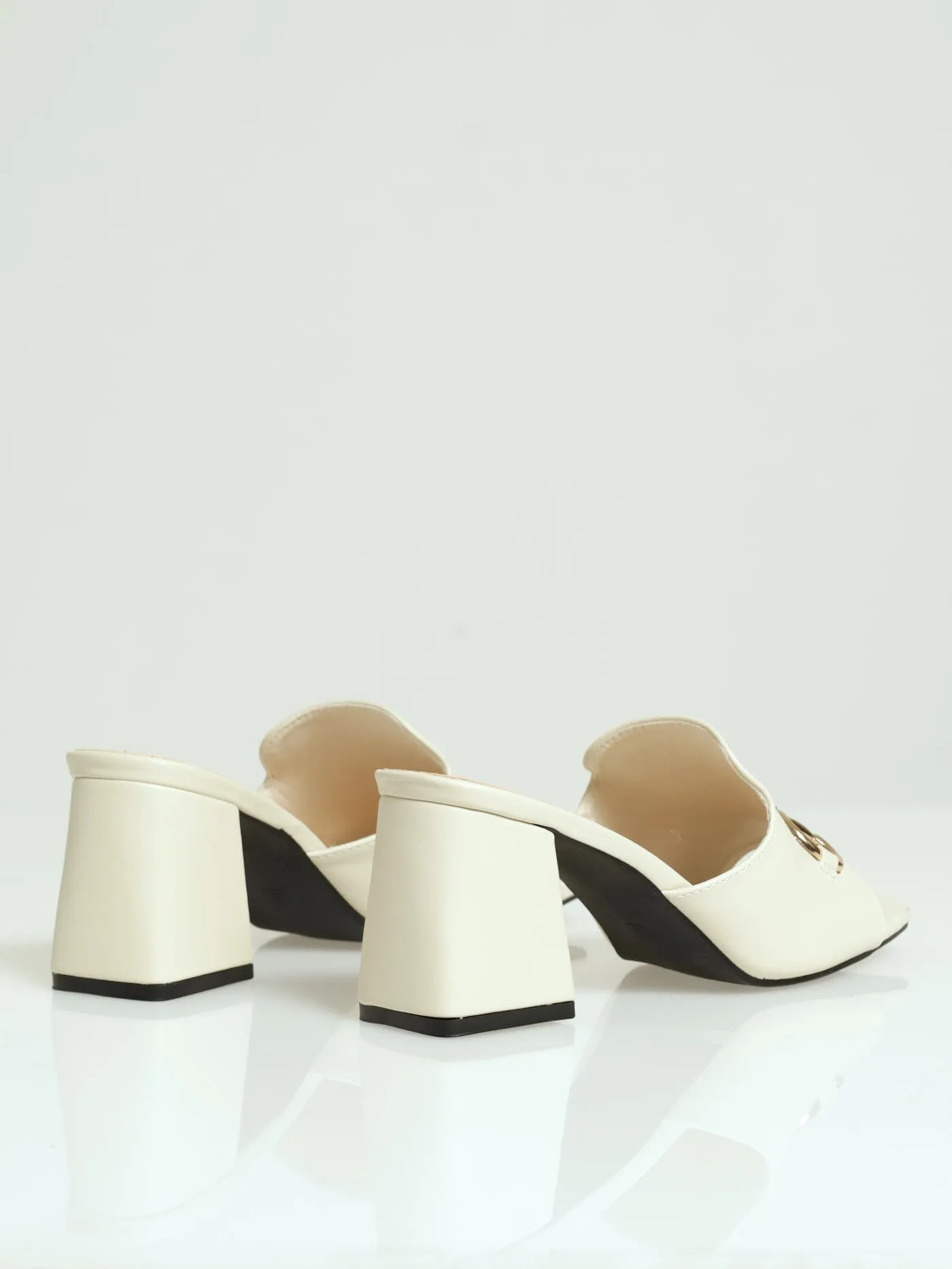 Block Square Toe Caged Mule Heel With Trim - Oatmeal