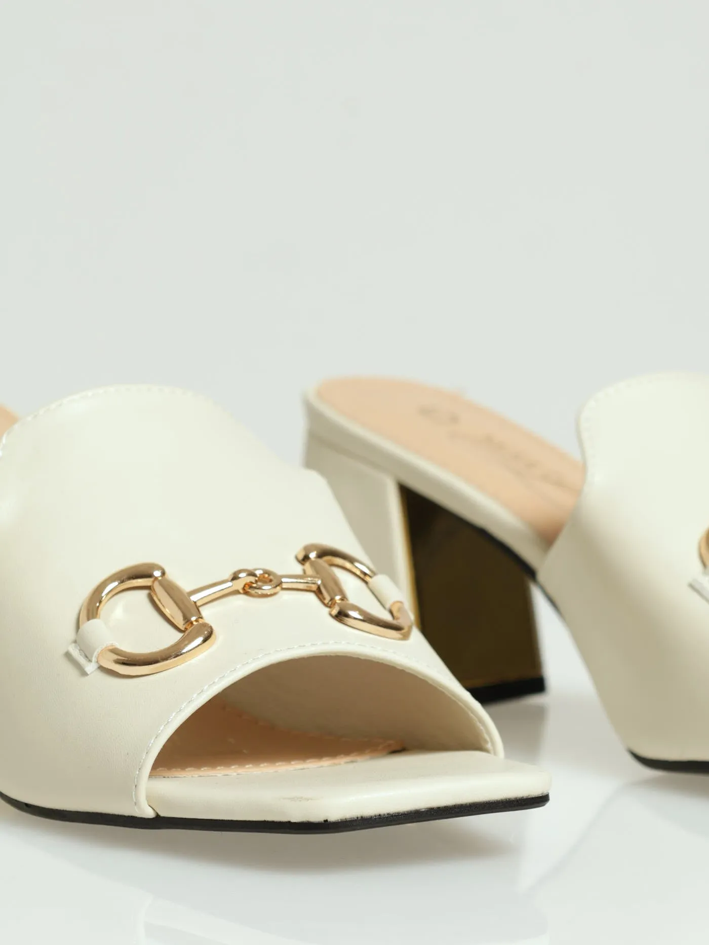 Block Square Toe Caged Mule Heel With Trim - Oatmeal