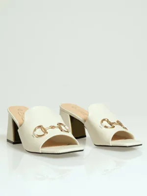 Block Square Toe Caged Mule Heel With Trim - Oatmeal