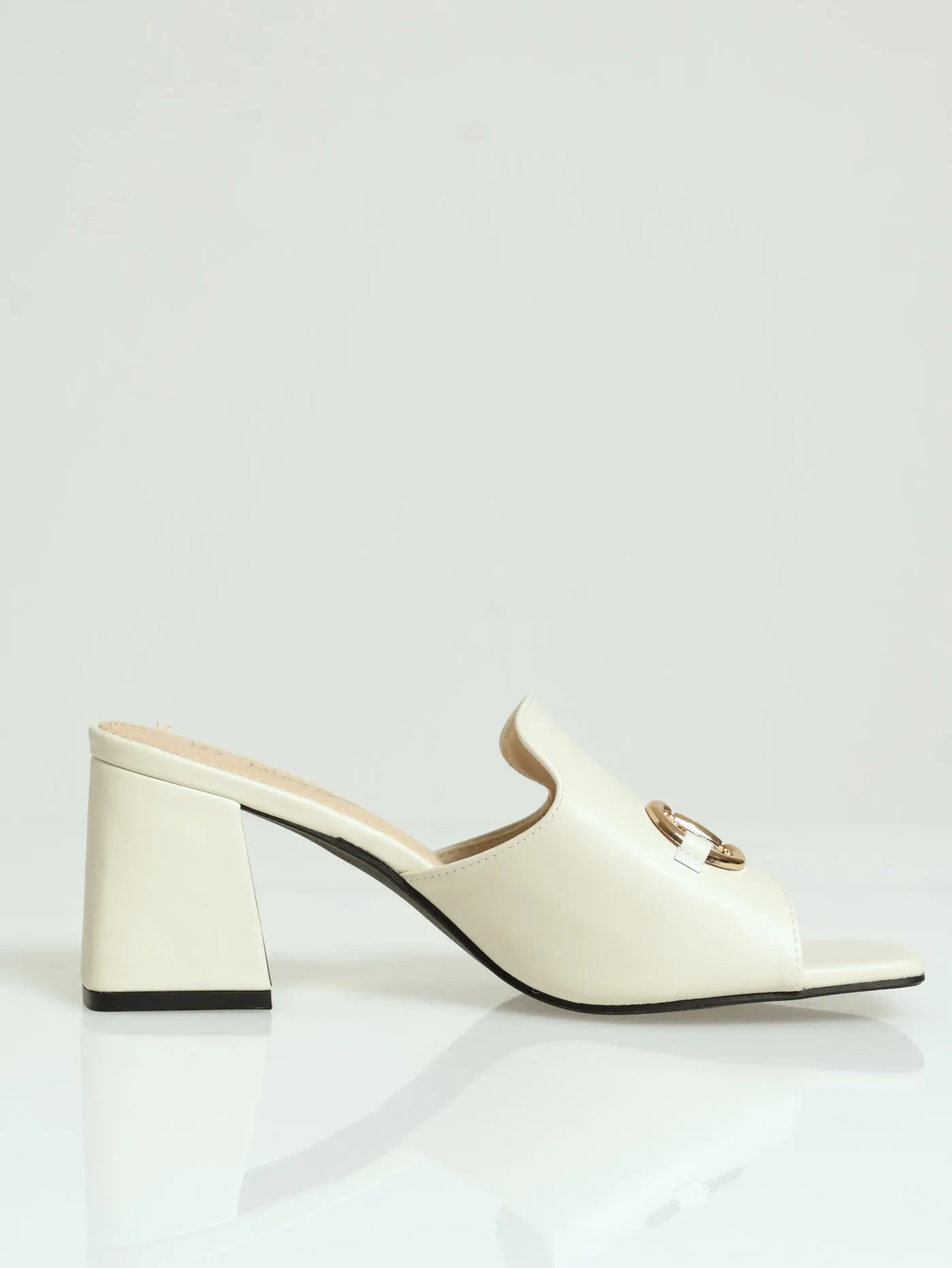 Block Square Toe Caged Mule Heel With Trim - Oatmeal