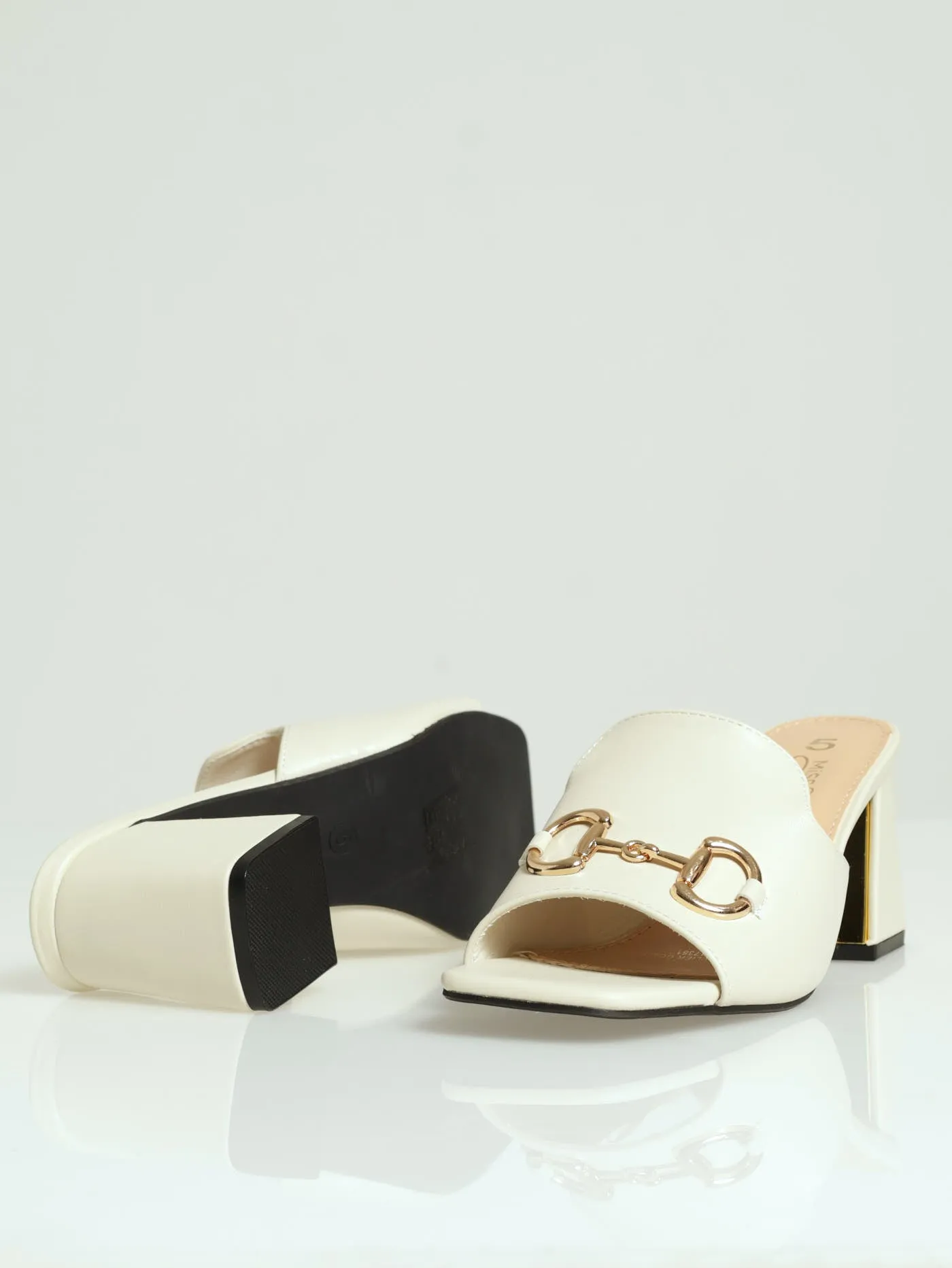 Block Square Toe Caged Mule Heel With Trim - Oatmeal