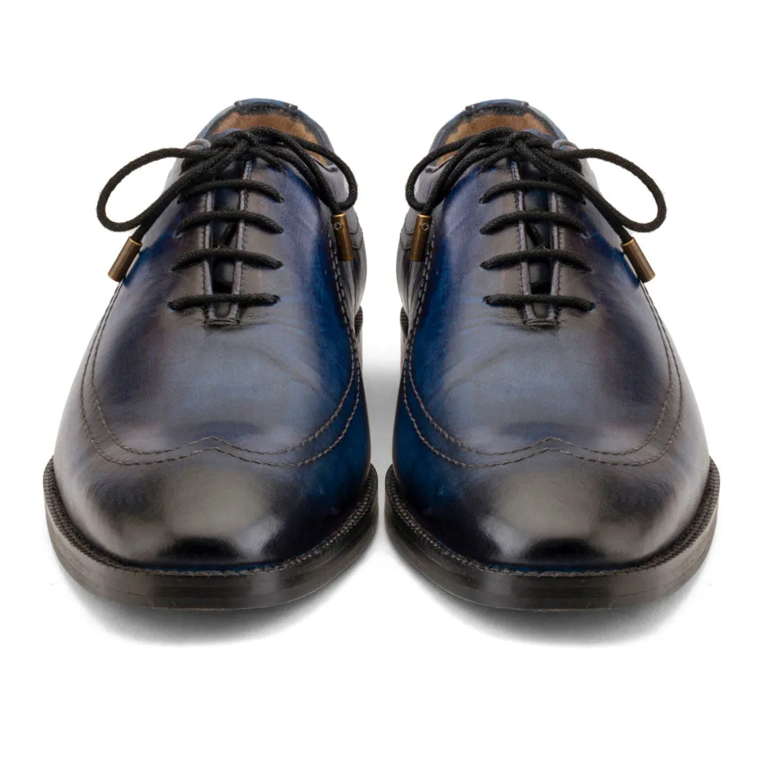 Blue Handpainted Patina Oxford with Stitch detail