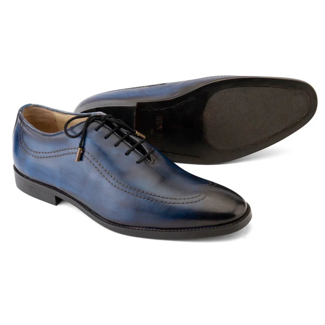 Blue Handpainted Patina Oxford with Stitch detail