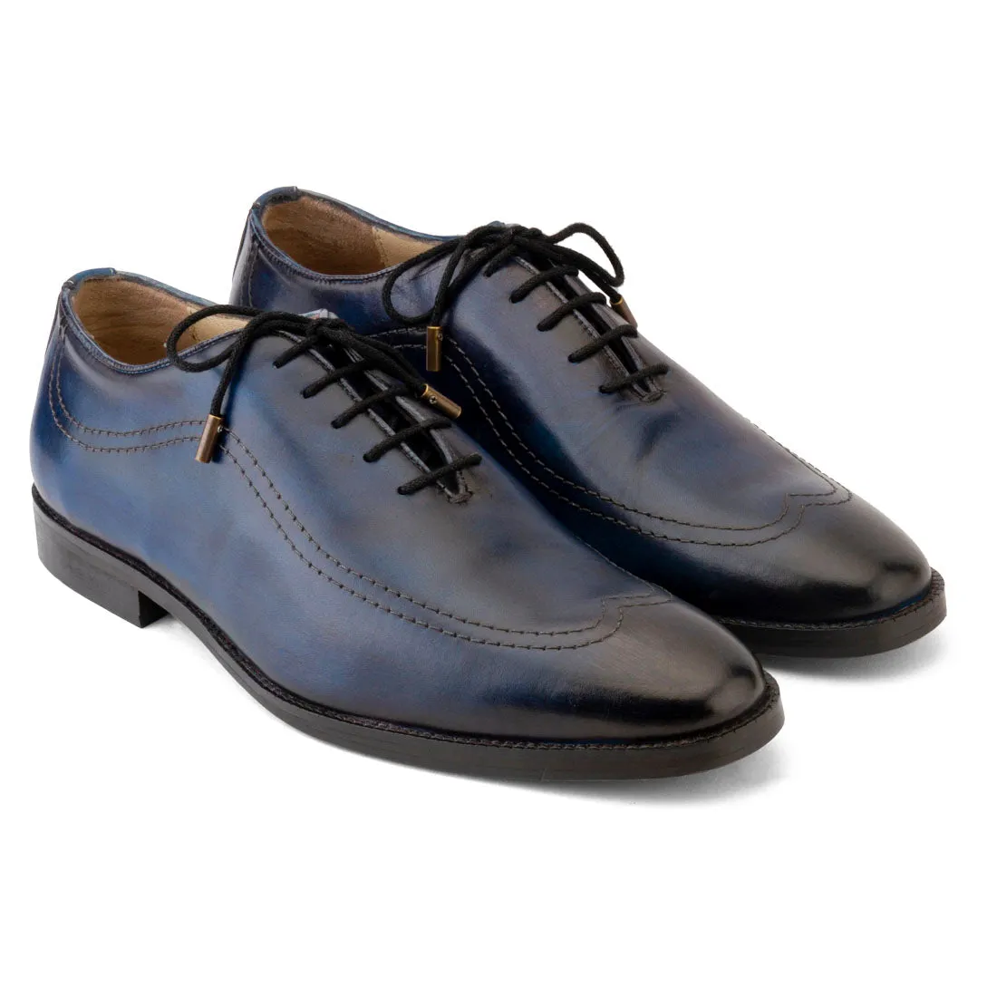 Blue Handpainted Patina Oxford with Stitch detail
