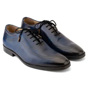 Blue Handpainted Patina Oxford with Stitch detail