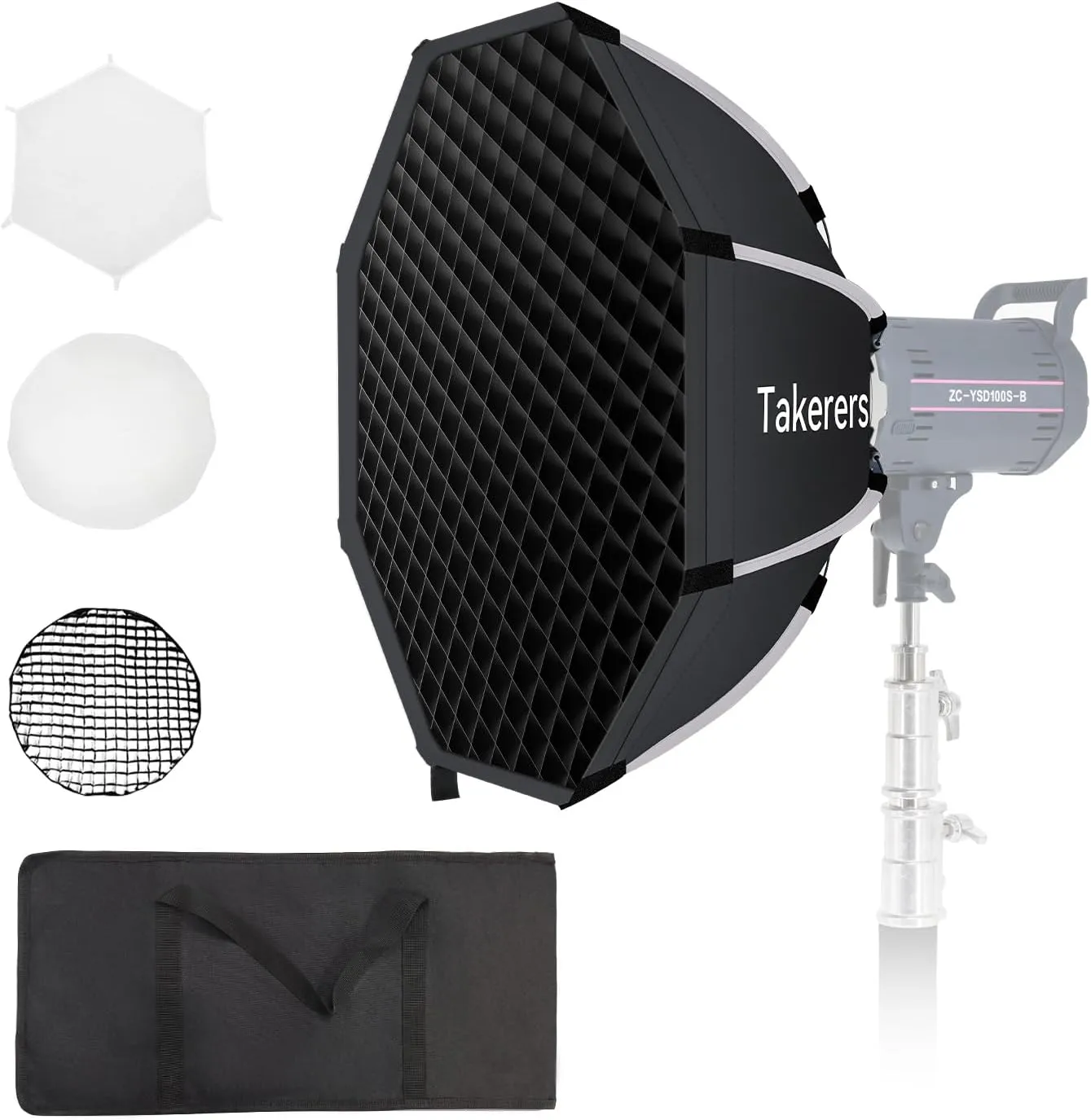 Bowens Mount Parabolic Softbox, Upgraded One-Step Quick Installation, Takerers 22inch/55cm Deep Parabolic Softbox Diffuser with Honeycomb Grid, Compatible for Aputure/Smallrig/Neewer/GVM Lights, Flash