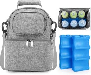 Breastmilk Cooler Bag with Ice Pack Bottle Cooler Bag for Baby Milk Breast Pump Bag with Cooler Double Deck Breast Milk Storage Bag for Breastfeeding Nursing Daycare Insulated Lunch Bag with Strap