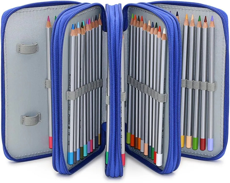 BTSKY® Handy Wareable Oxford Pencil Bag 72 Slots Pencil Organizer Portable Watercolor Pencil Wrap Case (Blue)