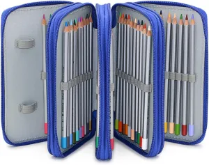 BTSKY® Handy Wareable Oxford Pencil Bag 72 Slots Pencil Organizer Portable Watercolor Pencil Wrap Case (Blue)