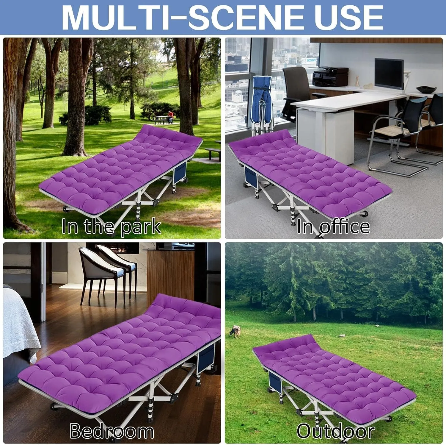 Camping Cot with Comfortable Mattress Cots for Camping with Pad Heavy Duty Camping Bed Sleeping Cot With Carry Bag Folding Cots for Adults Home Office Nap Vocation Outdoor Indoor Easy to Set Up
