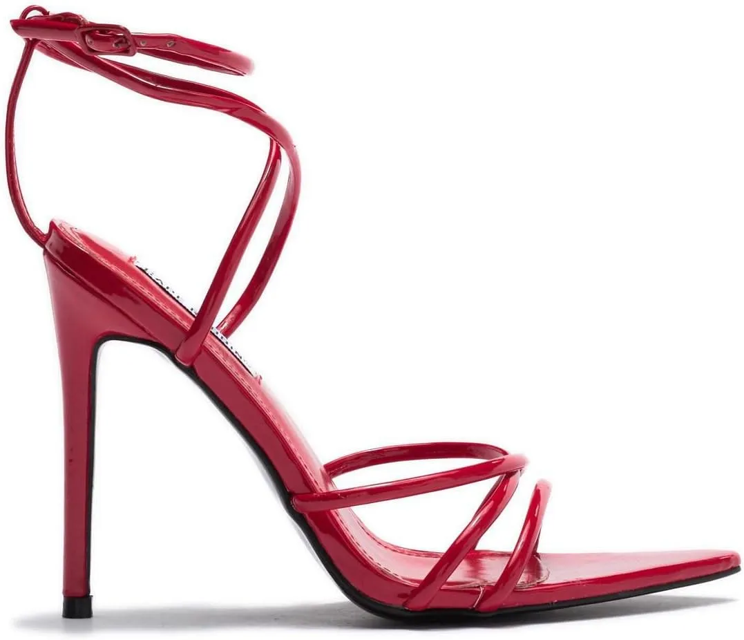 Cape Robbin Ada Strappy Pointy Open Toe Ankle Strap Stiletto Heel Sandals Black