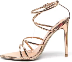 Cape Robbin Ada Strappy Pointy Open Toe Ankle Strap Stiletto Heel Sandals Black