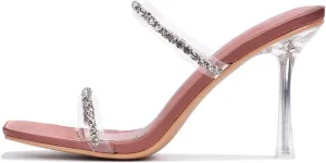Cape Robbin Jayana Rhinestone Clear Square Toe High Heels (Jayana)