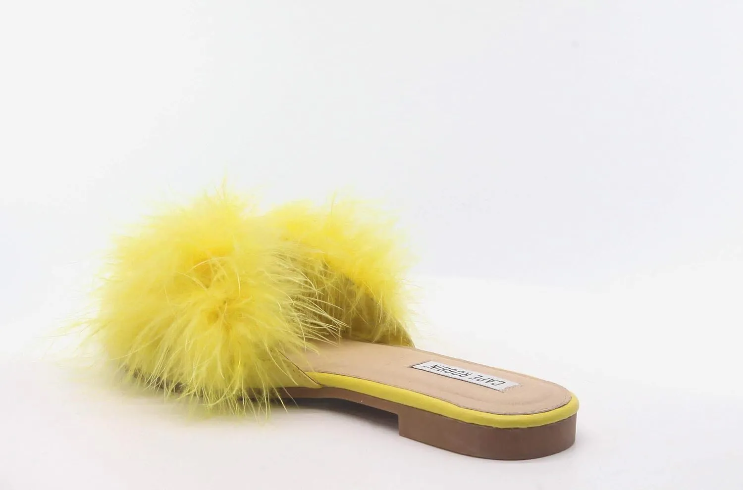 Cape Robbin Sandals-1 White Fur Slip On Feathers Flat Slide Mule Sandals