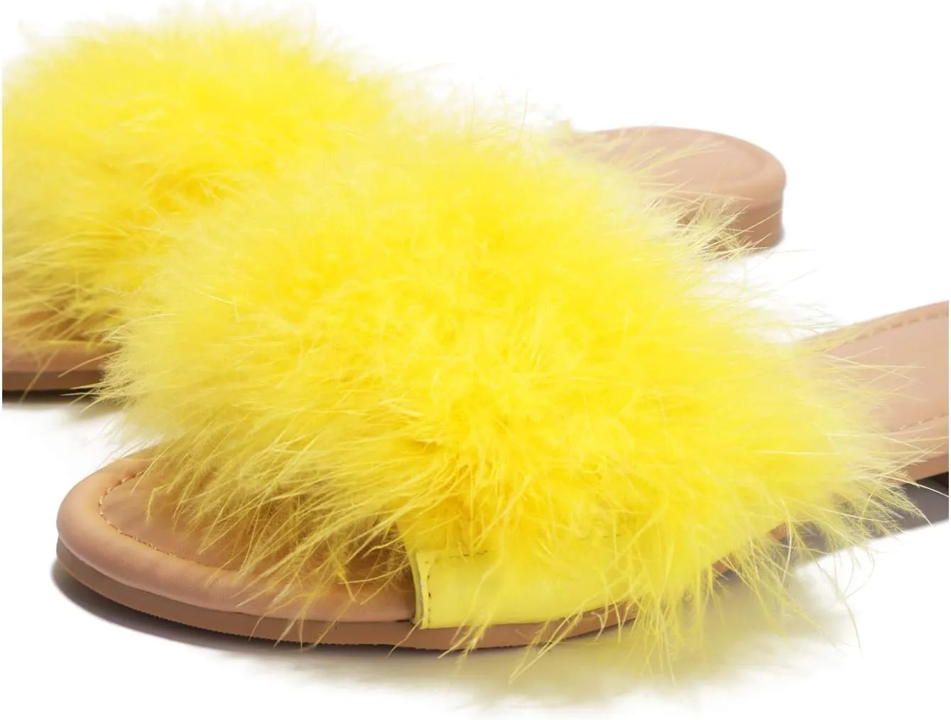 Cape Robbin Sandals-1 White Fur Slip On Feathers Flat Slide Mule Sandals