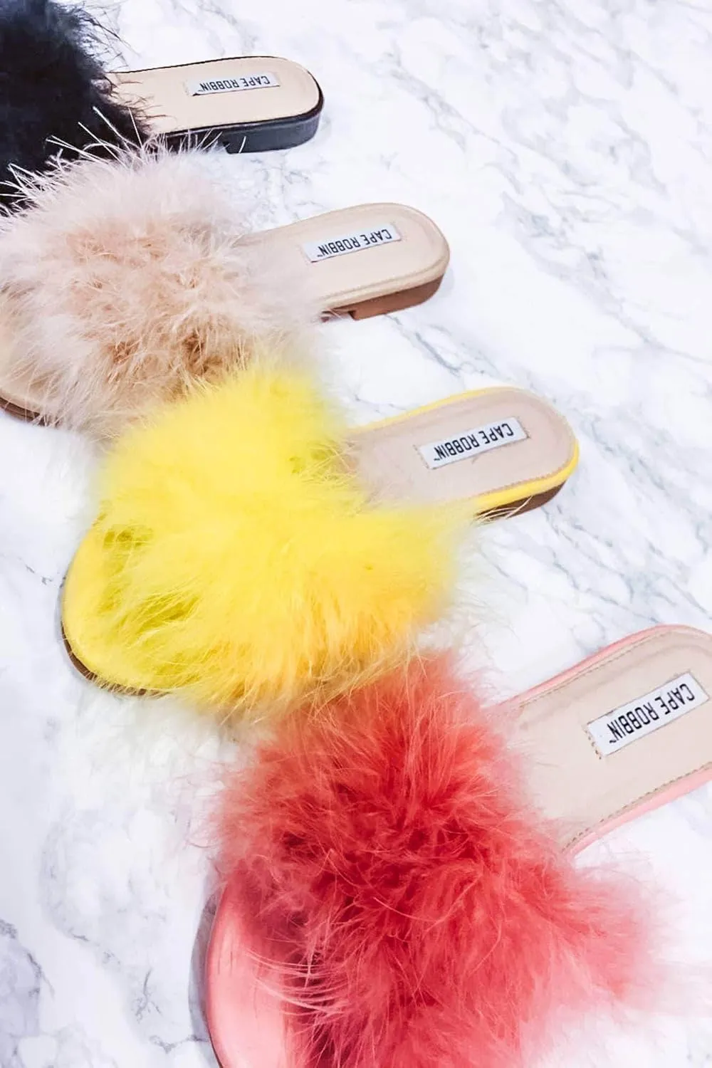 Cape Robbin Sandals-1 White Fur Slip On Feathers Flat Slide Mule Sandals