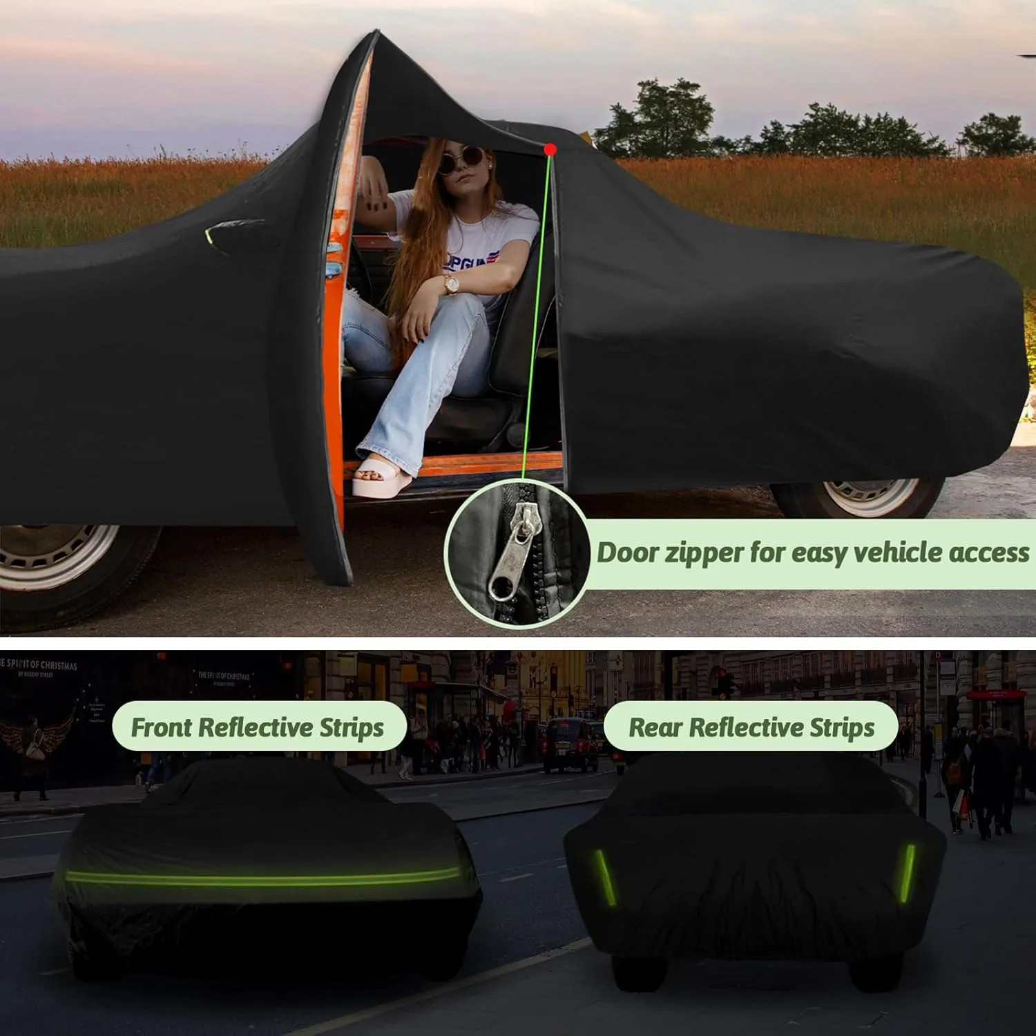 Car Covers for 1968-1982 Corvette C3, 6 Layers 210T Waterproof All Weather Sun UV Rain Snow Outdoor Windproof Full C3 Car Cover with Cotton Lining & Door Zipper-Black