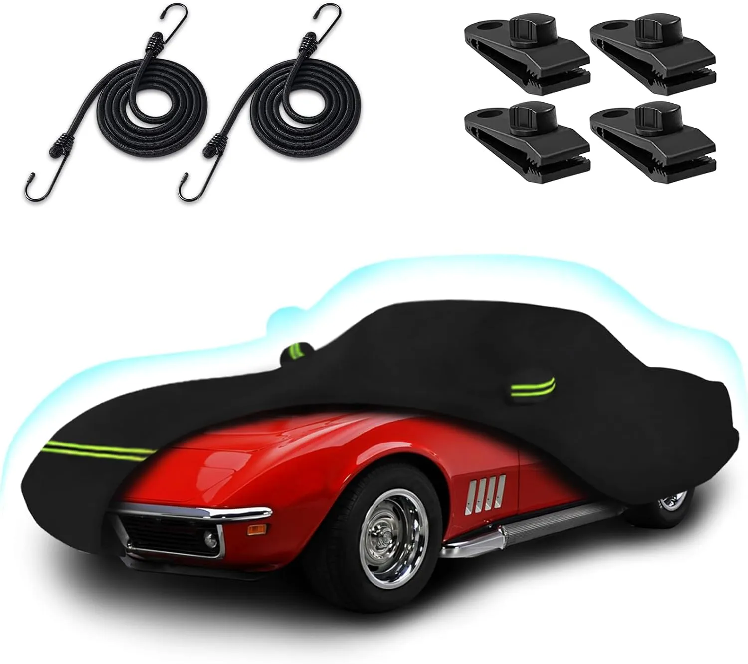 Car Covers for 1968-1982 Corvette C3, 6 Layers 210T Waterproof All Weather Sun UV Rain Snow Outdoor Windproof Full C3 Car Cover with Cotton Lining & Door Zipper-Black