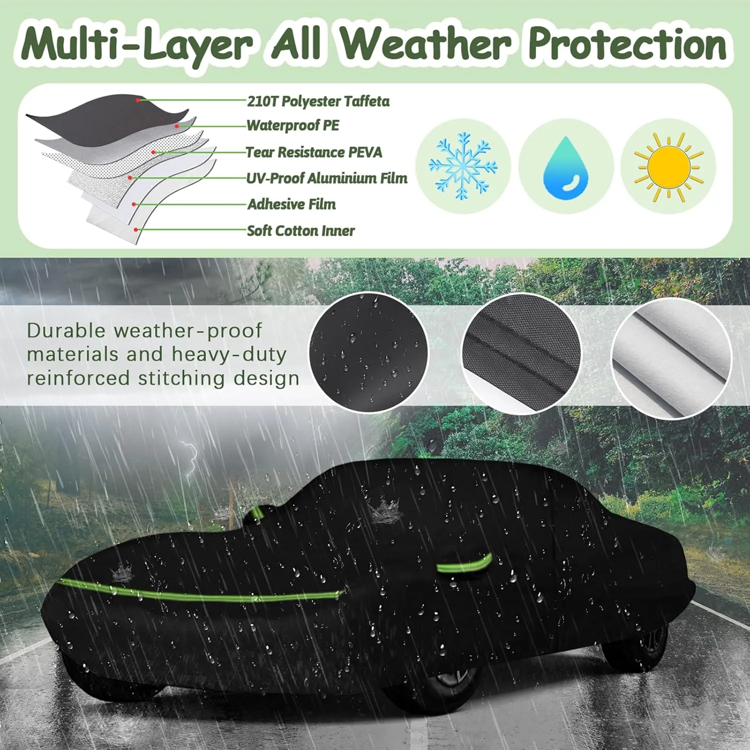 Car Covers for 1968-1982 Corvette C3, 6 Layers 210T Waterproof All Weather Sun UV Rain Snow Outdoor Windproof Full C3 Car Cover with Cotton Lining & Door Zipper-Black
