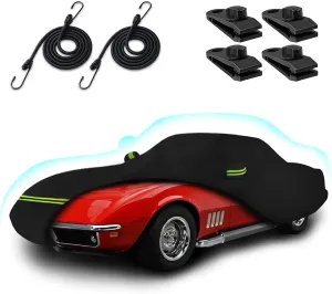 Car Covers for 1968-1982 Corvette C3, 6 Layers 210T Waterproof All Weather Sun UV Rain Snow Outdoor Windproof Full C3 Car Cover with Cotton Lining & Door Zipper-Black