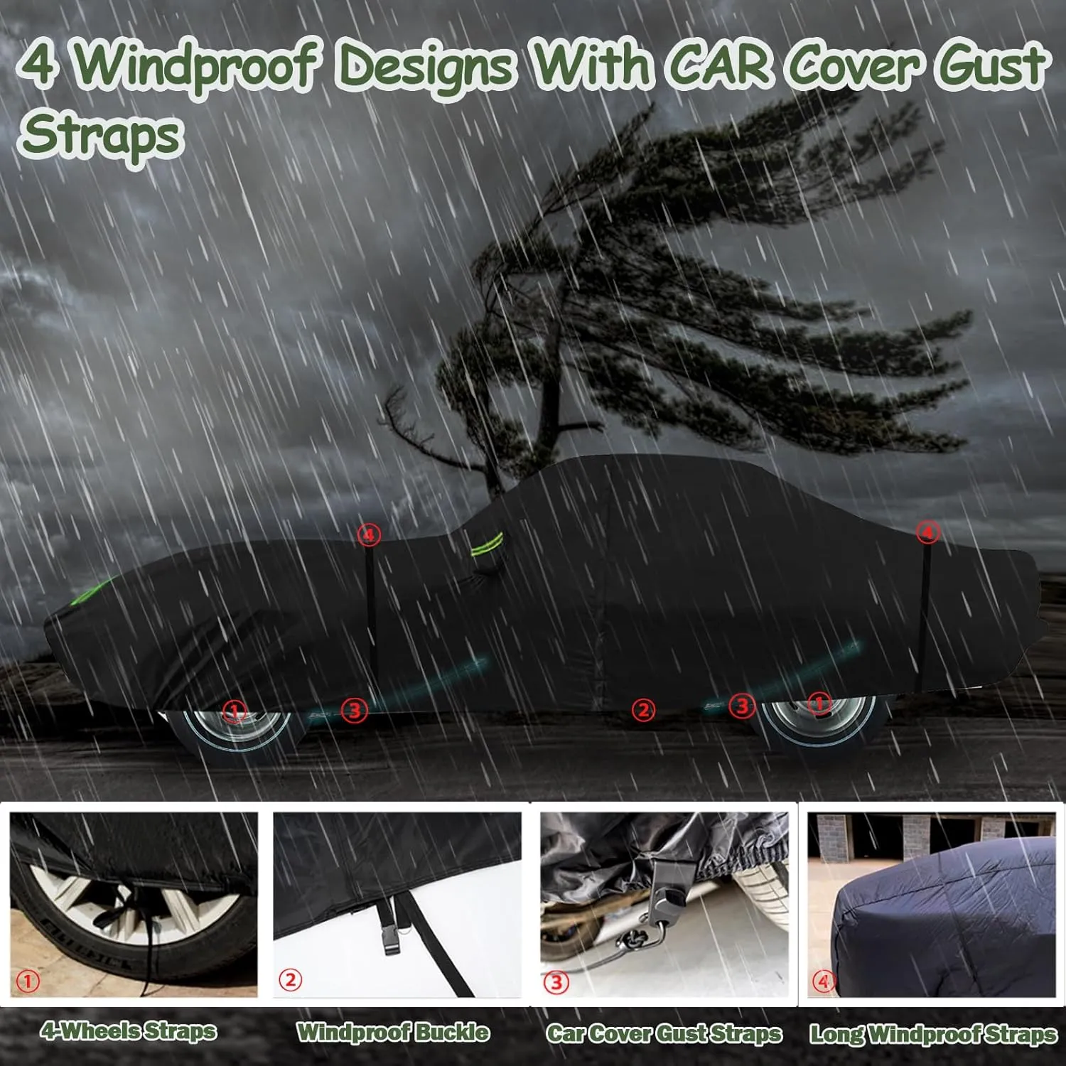 Car Covers for 1968-1982 Corvette C3, 6 Layers 210T Waterproof All Weather Sun UV Rain Snow Outdoor Windproof Full C3 Car Cover with Cotton Lining & Door Zipper-Black