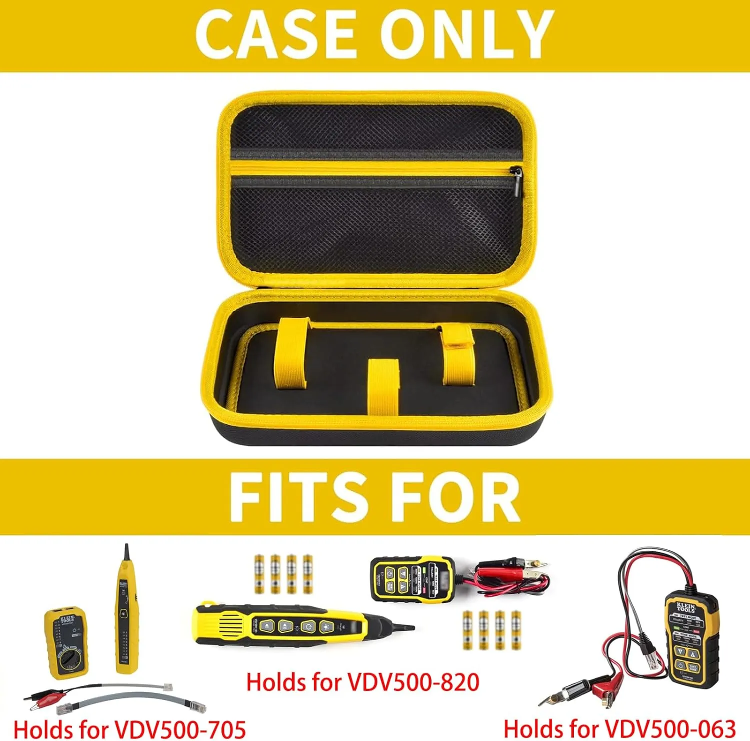 Case for Klein Tools VDV500-705/VDV500-820/VDV500-063 Wire Tracer Tone Generator & Probe Kit Continuity Tester, Universal Storage Bag for Ethernet, Telephone, Speaker, Coax, Video, Cable Toner -Yellow