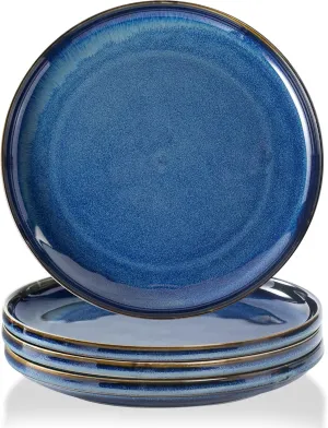 Ceramic Flat Plates Set of 4-8 in - The Dessert, Salad, Appetizer, Small Lunch, etc Plate. Microwave, Oven, and Dishwasher Safe, Scratch Resistant. Kitchen Porcelain Dish-Royal Blue