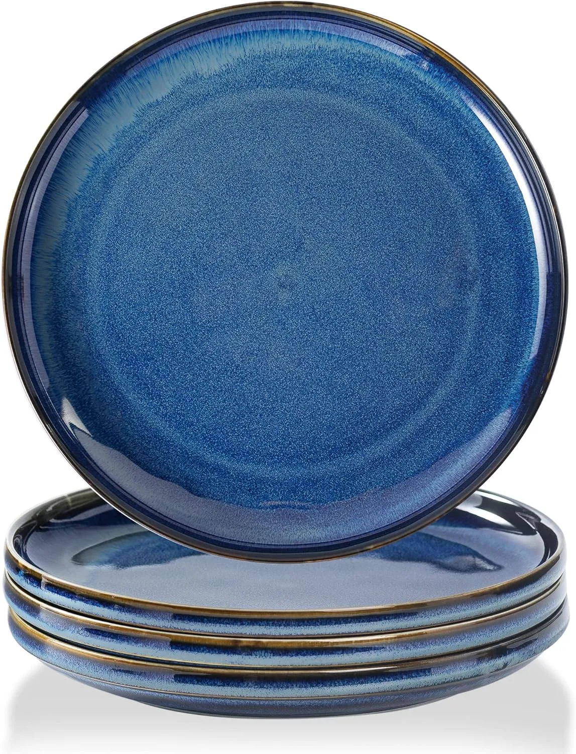 Ceramic Flat Plates Set of 4-8 in - The Dessert, Salad, Appetizer, Small Lunch, etc Plate. Microwave, Oven, and Dishwasher Safe, Scratch Resistant. Kitchen Porcelain Dish-Royal Blue