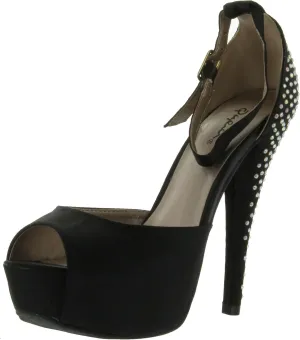 CHANCE-06 Jewel Rhinestone Platform High Heel Ankle Strap Party Sandal, Black Satin, 6