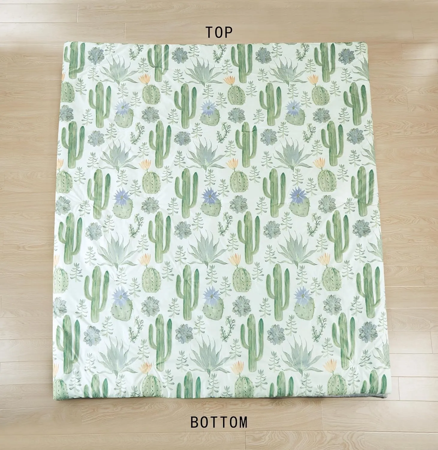 Chezmoi Collection Gregory 7-Piece Serene Lodge Bed in a Bag King Comforter Set - Green Blue Cactus Succulent Plant Printed Microfiber Bedding Set