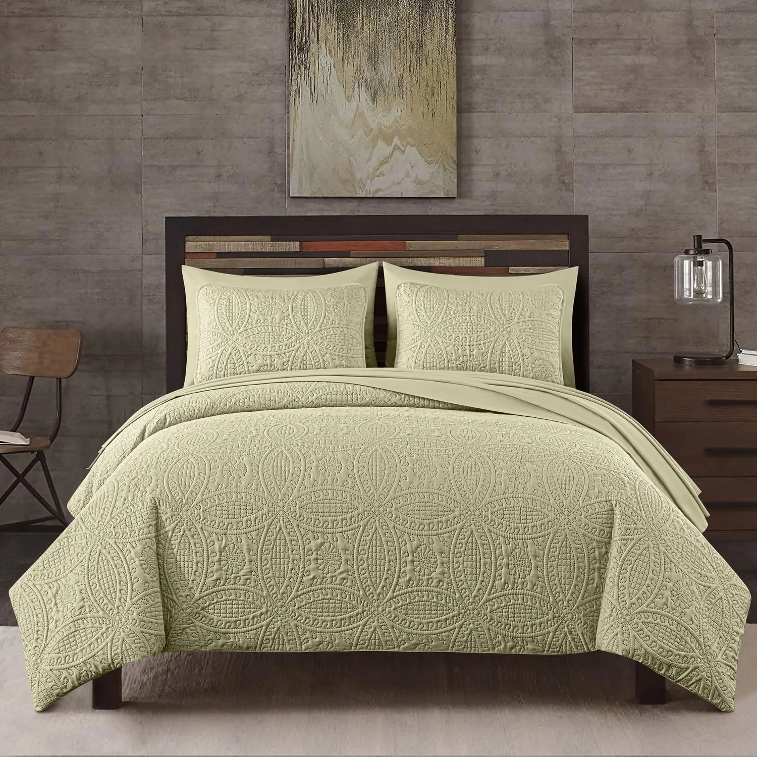 Chezmoi Collection Liam Tan Queen Size Bed in a Bag Comforter Set - 7 Pieces Coin Pattern Lightweight Comforter with Bed Sheets, Pillowcases & Shams Bedding Set for All Seasons