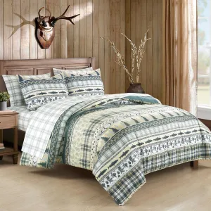 Chezmoi Collection Ridge 7-Piece Northwest Cabin Lodge Bed in a Bag Full Comforter Set - Multicolor Pine Tree Fish Deer Printed Microfiber Bedding Set