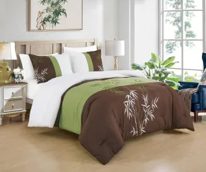 Chezmoi Collection Simon 7-Piece Bamboo Embroidered Bed in a Bag Comforter Set California King Size - Sage Green Brown Ivory Bamboo Grass Microfiber Comforter Bedding with Sheet Set