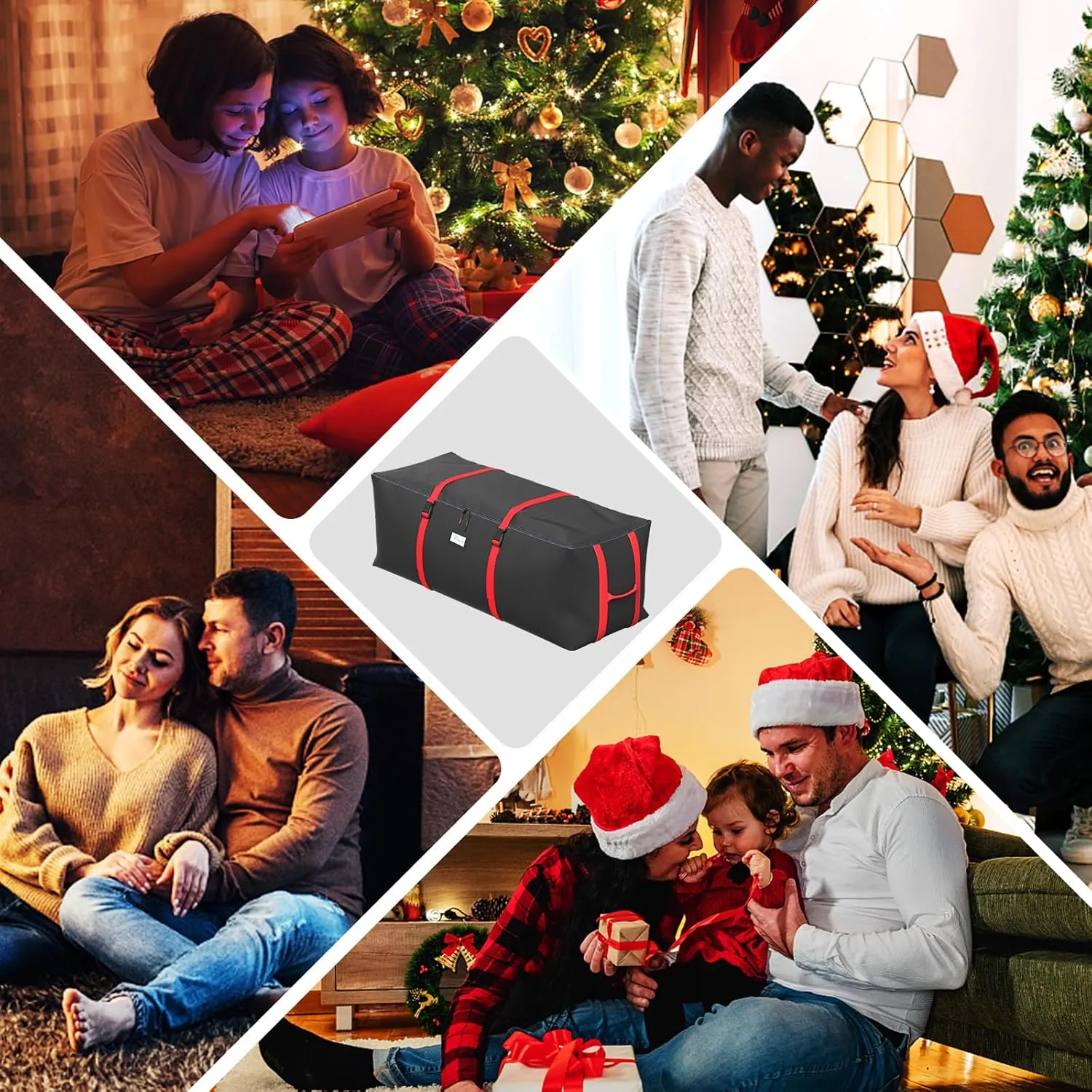 Christmas Tree Storage Bag, Fits Up to 9 Ft Artificial Christmas Tree with Buckle Straps & Dual Zippers & Handles, 600D PVC Durable Waterproof Material Protects from Dust (Black)