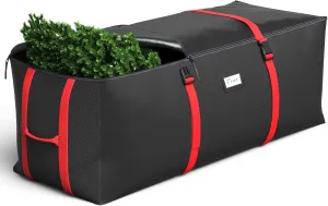 Christmas Tree Storage Bag, Fits Up to 9 Ft Artificial Christmas Tree with Buckle Straps & Dual Zippers & Handles, 600D PVC Durable Waterproof Material Protects from Dust (Black)