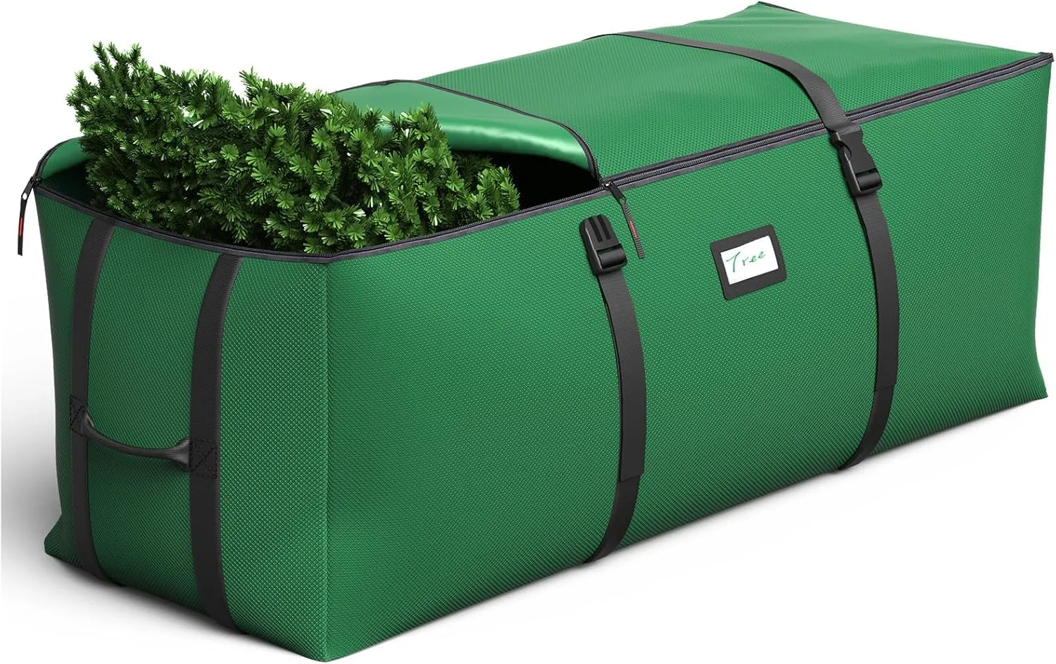 Christmas Tree Storage Bag, Fits Up to 9 Ft Artificial Christmas Tree with Buckle Straps & Dual Zippers & Handles, 600D PVC Durable Waterproof Material Protects from Dust (Green)