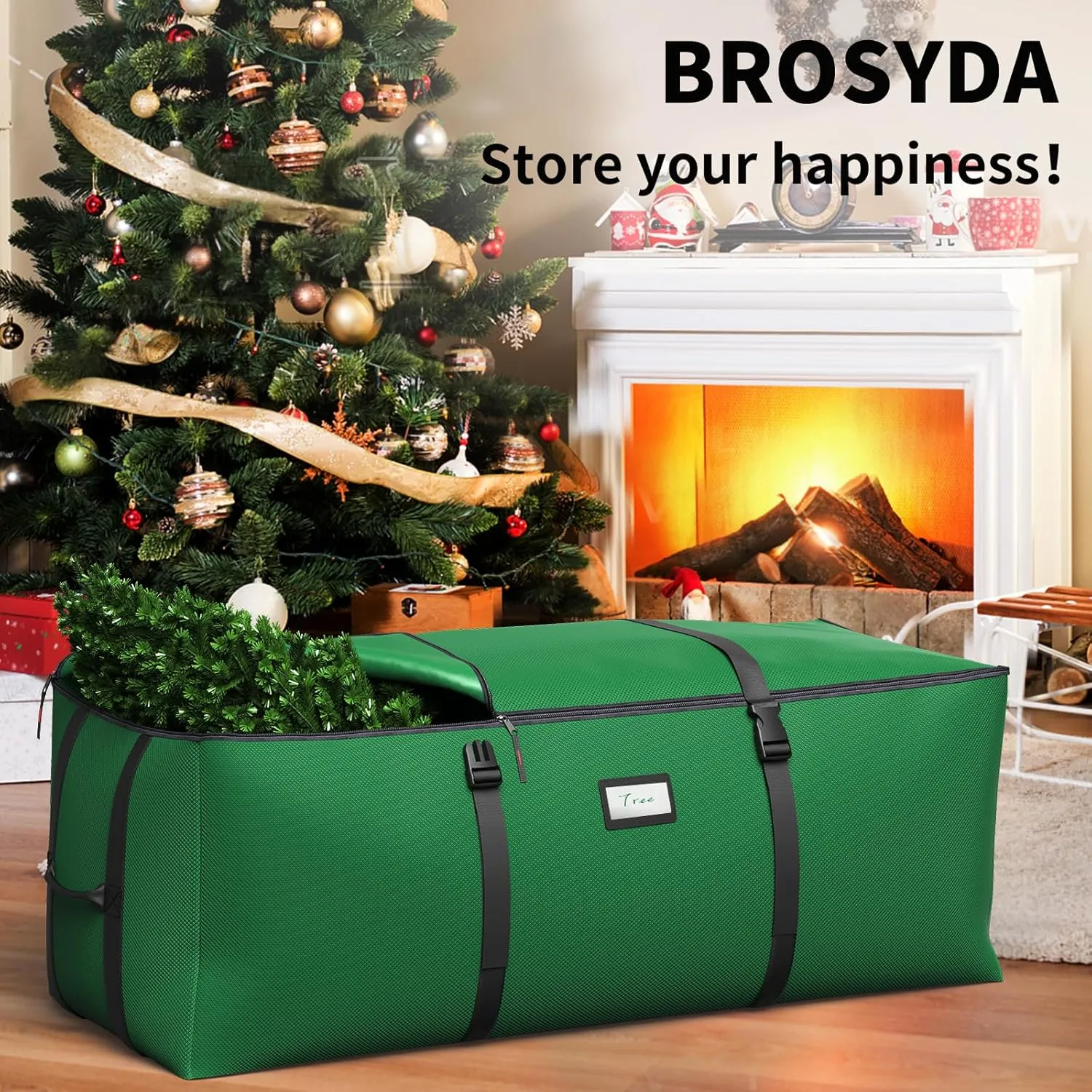 Christmas Tree Storage Bag, Fits Up to 9 Ft Artificial Christmas Tree with Buckle Straps & Dual Zippers & Handles, 600D PVC Durable Waterproof Material Protects from Dust (Green)