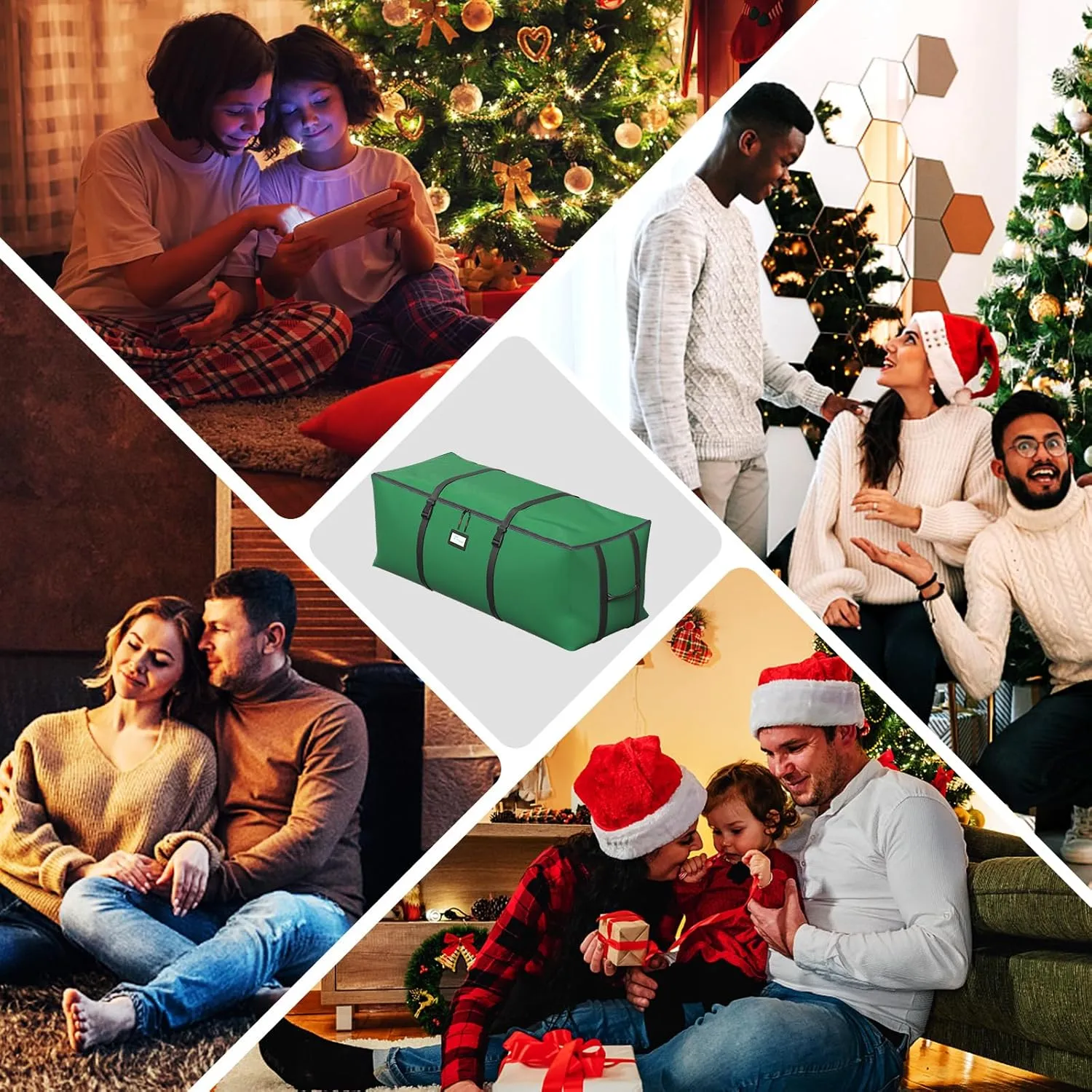 Christmas Tree Storage Bag, Fits Up to 9 Ft Artificial Christmas Tree with Buckle Straps & Dual Zippers & Handles, 600D PVC Durable Waterproof Material Protects from Dust (Green)