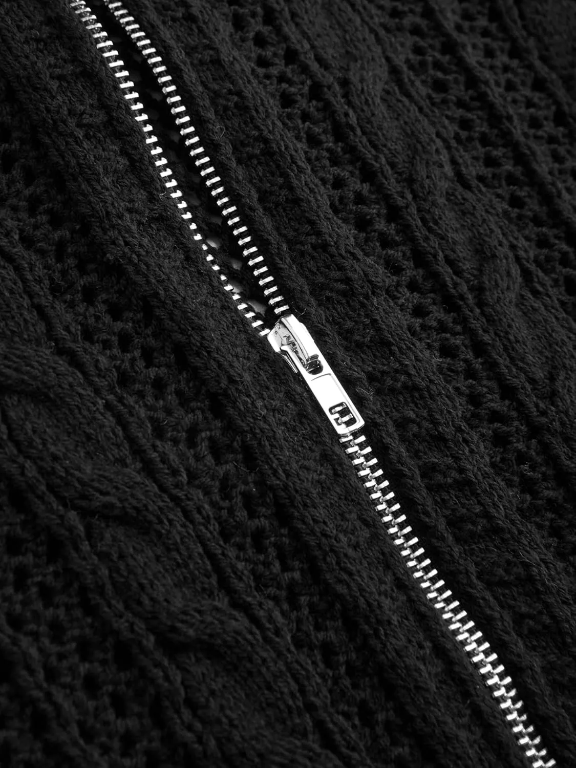 CIDER Women’s Zip Up Hoodie Crop Top Hollow Out Knitted Long Sleeve Cardigan Jacket Sweatshirt