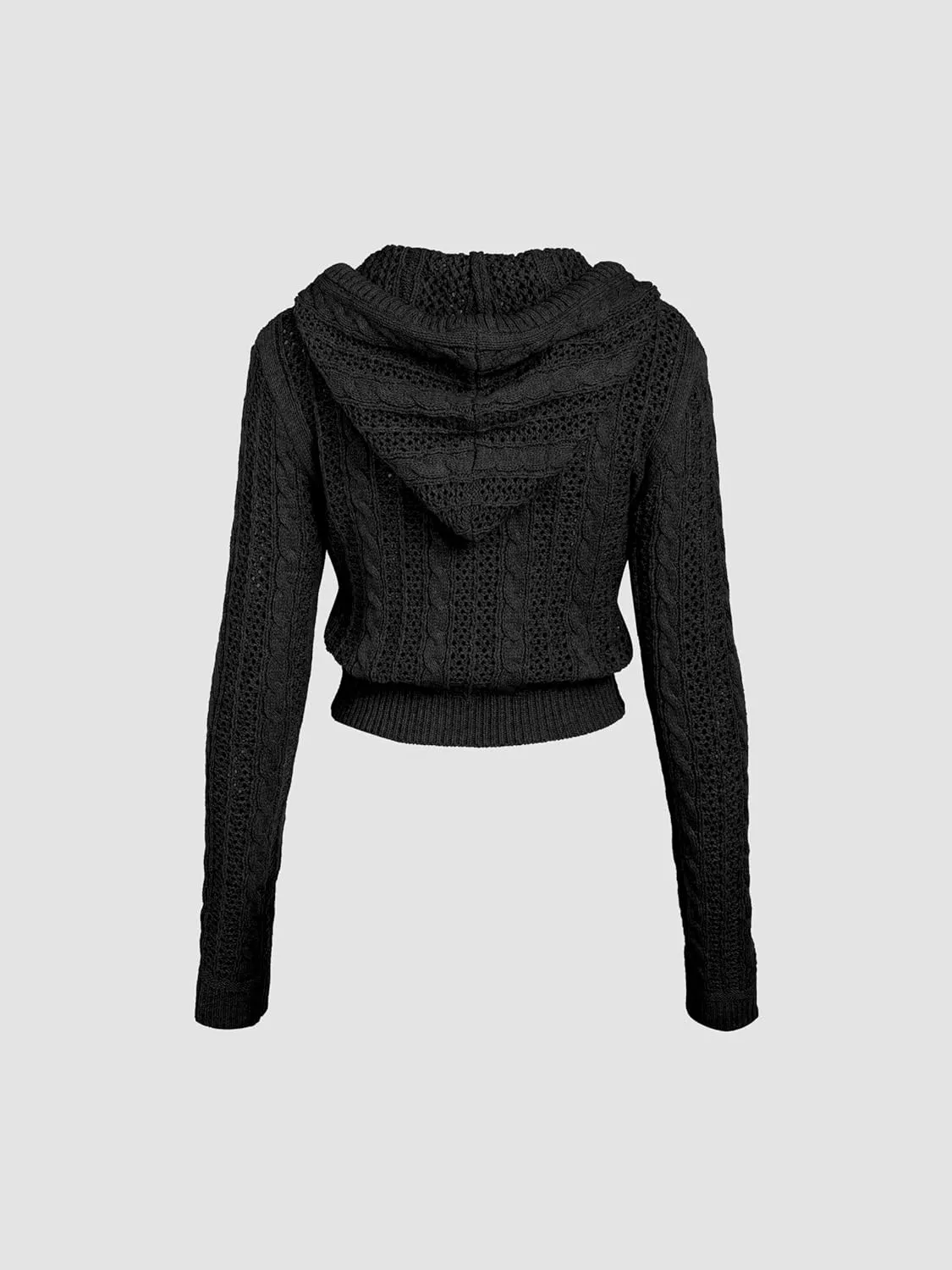 CIDER Women’s Zip Up Hoodie Crop Top Hollow Out Knitted Long Sleeve Cardigan Jacket Sweatshirt
