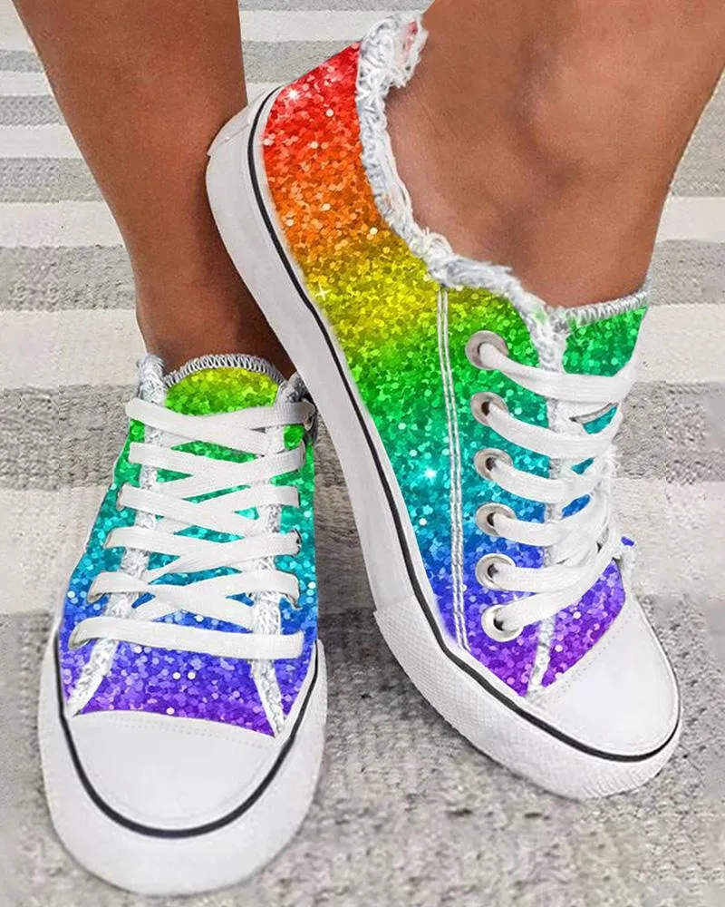 Cinco De Mayo Ombre Raw Hem Canvas Sneakers