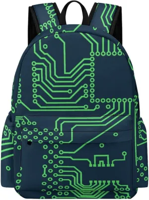 Circuit Board Pattern Unisex Backpack Casual Daypacks Half Print Shoulders Bag for Camping Hiking Travel Gear