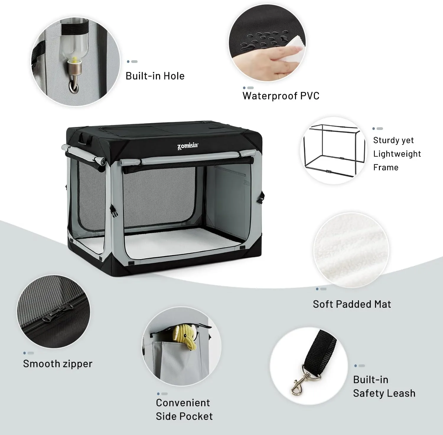 Collapsible Dog Crate for Medium Dogs - 30 Inch Portable Dog Travel Crate Soft Sided with Breathable Mesh Windows, Foldable Dog Kennel for Indoor and Outdoor, Grey