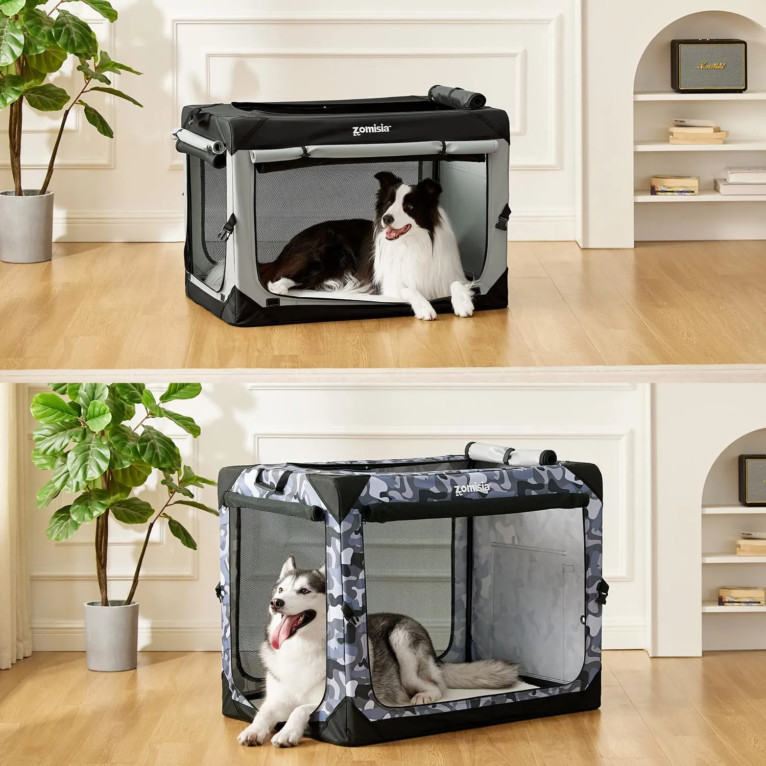Collapsible Dog Crate for Medium Dogs - 30 Inch Portable Dog Travel Crate Soft Sided with Breathable Mesh Windows, Foldable Dog Kennel for Indoor and Outdoor, Grey