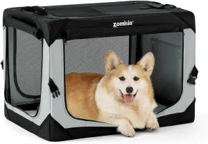 Collapsible Dog Crate for Medium Dogs - 30 Inch Portable Dog Travel Crate Soft Sided with Breathable Mesh Windows, Foldable Dog Kennel for Indoor and Outdoor, Grey