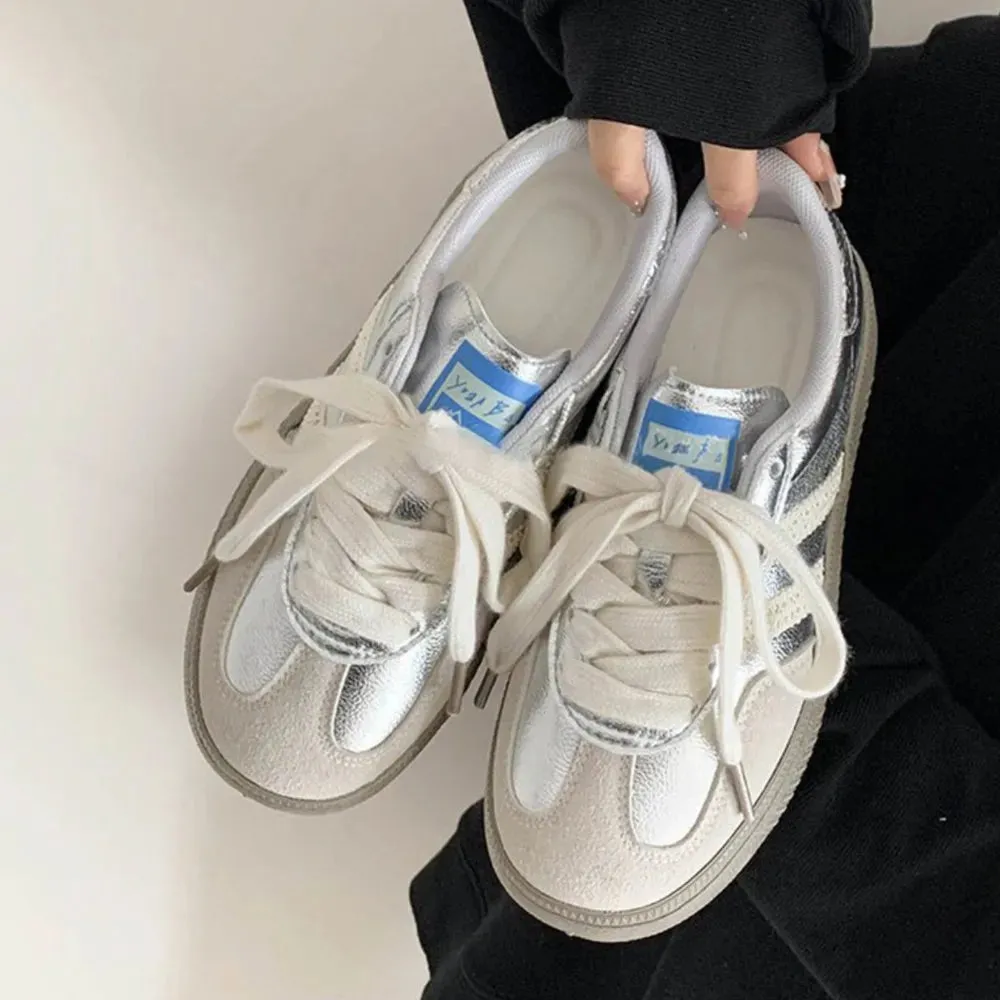 Contrast Round Toe Flat Sneakers