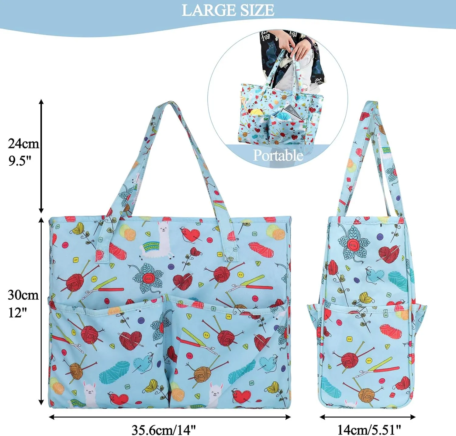 Coopay Craft Bag for Yarn Crochet Knitting Cross Stitch Project & Supplies, Crochet Bags Knitting Tote for Embroidery Item Crochet Hooks Knitting Needles, High Capacity & WaterProof, Cute Alpaca