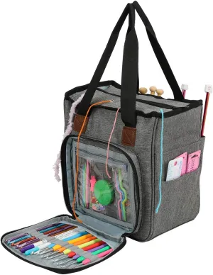 Coopay Crochet Bag Yarn Storage Tote, Lightweight Knitting Needles Crochet Hook Bag Sewing Baskets Suitable for Girls Lady Women Seniors, Premium Waterproof Oxford Fabric - No Accessories(Heron Gray)