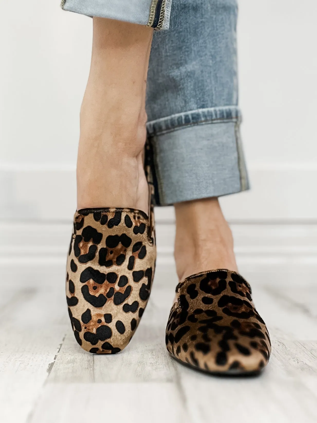Corkys Spotlight Slip On Mule Shoes in Leopard Velvet
